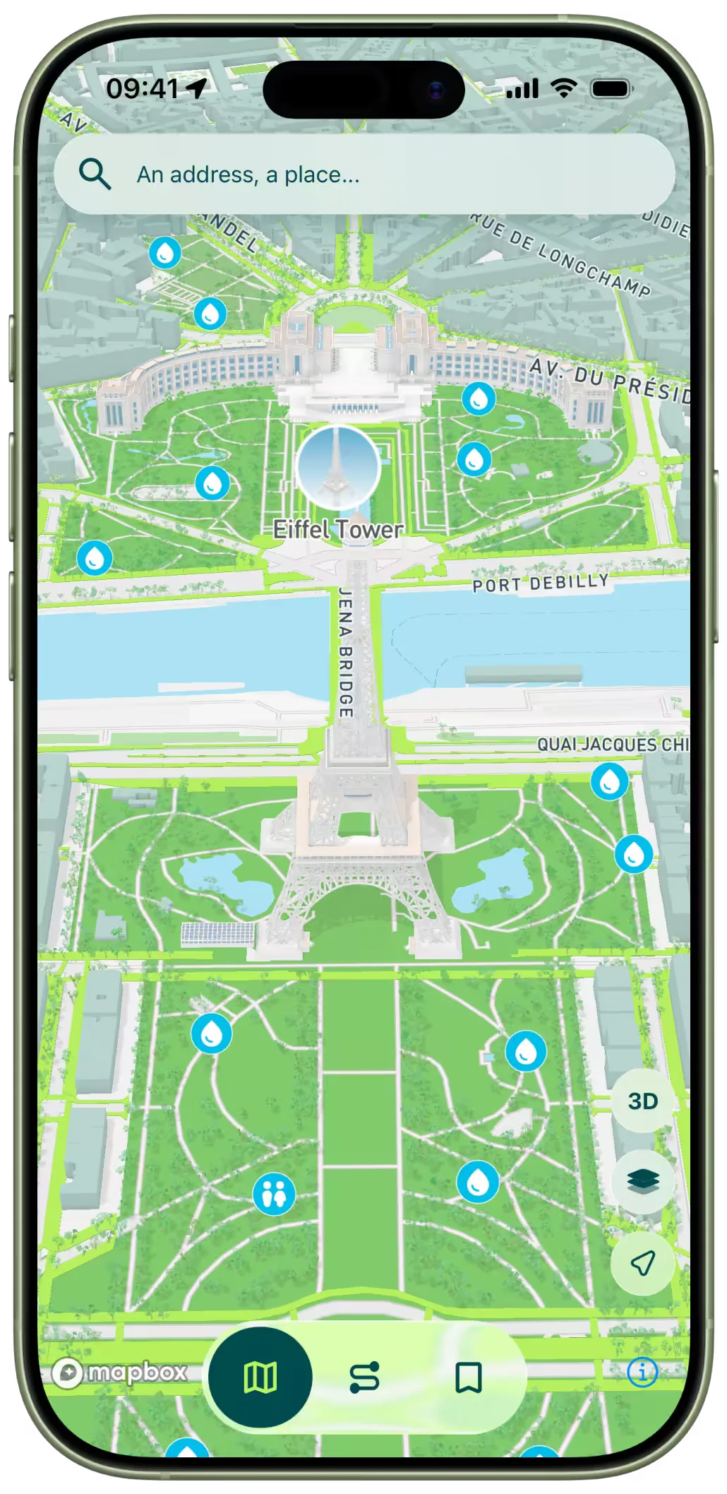 A 3D map view of a running route through the Bois de Vincennes