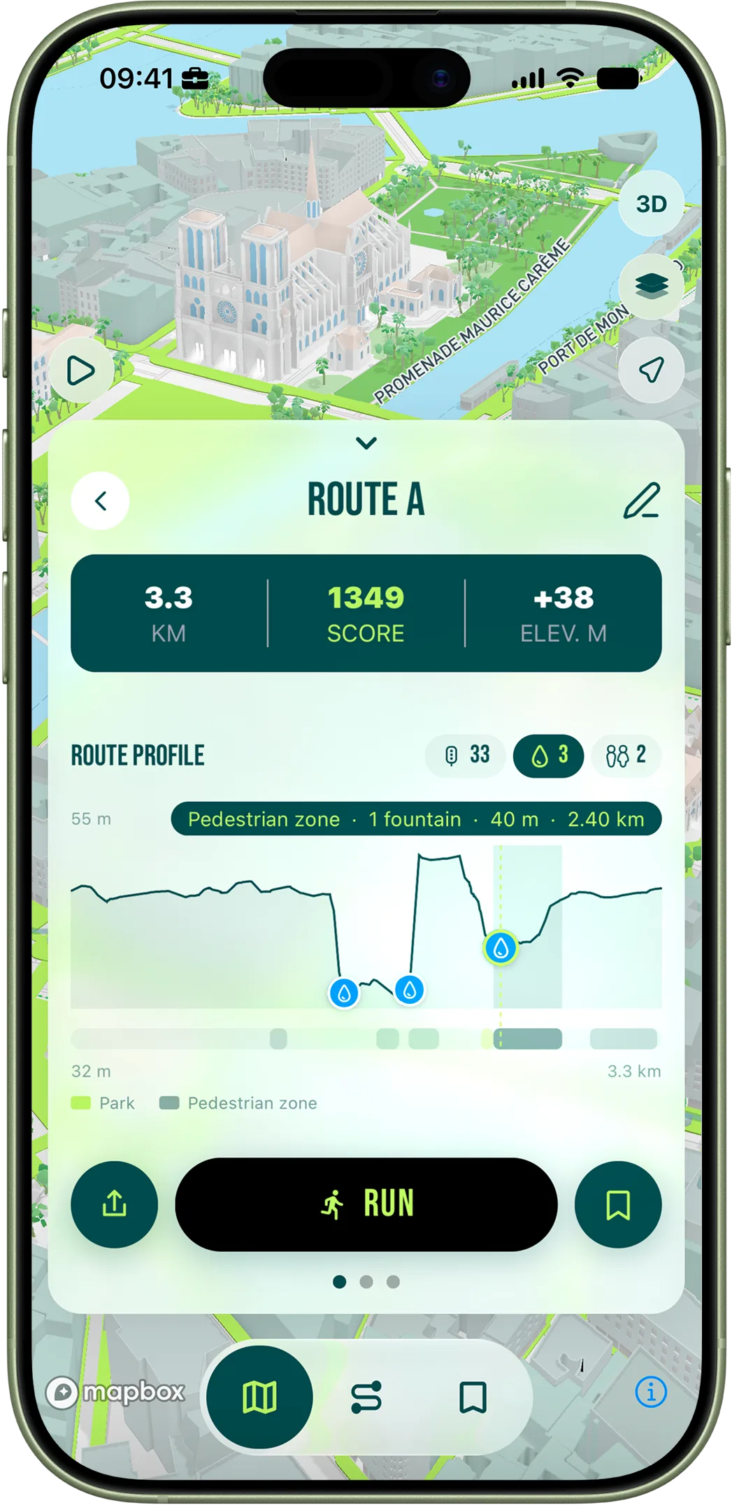 Elevation profile of a Bois de Vincennes route in the app