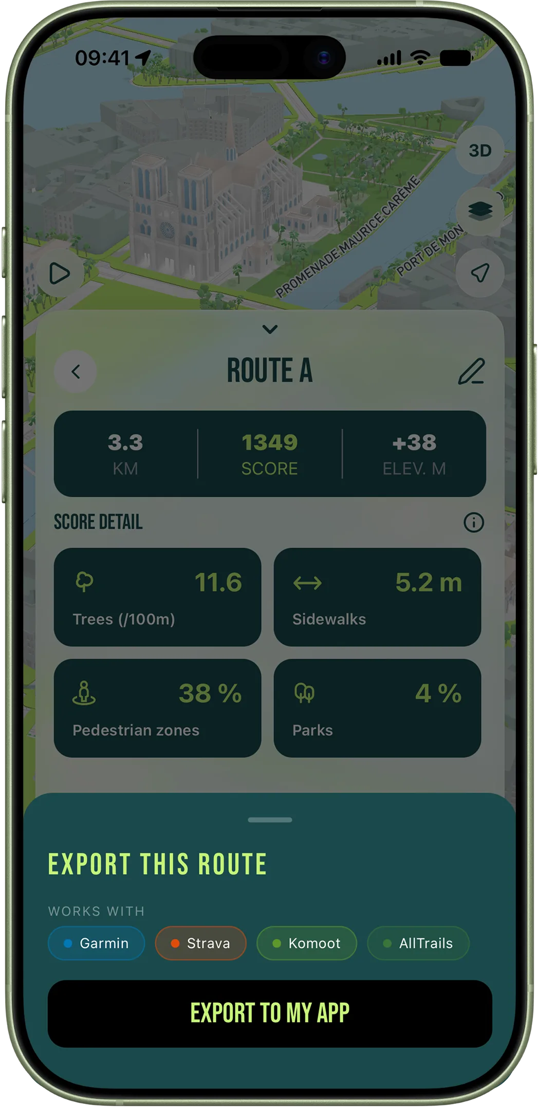 GPX export menu to send routes to Garmin or Strava